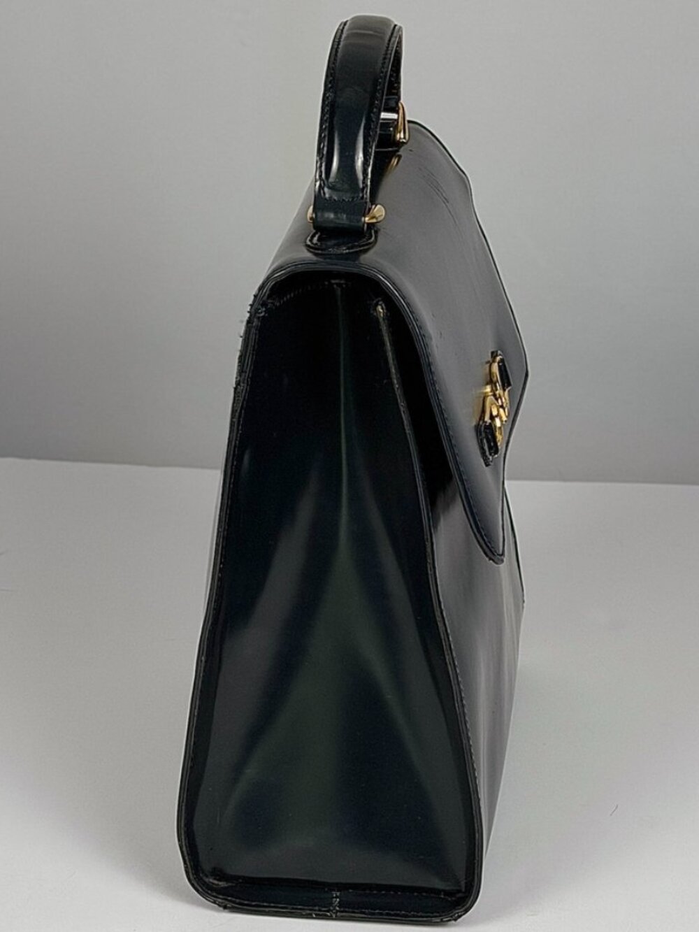 Etienne Aigner Navy Patent Leather Top-Handle Kelly / Doctor Bag - 1970s/80s - Picture 4 of 8